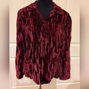 Cold Water Creek Velvet Button-Up Jacket - Burgundy